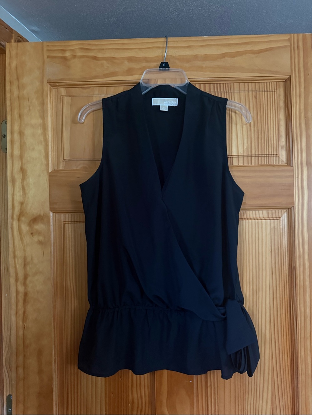 Michael Kors Black Sleeveless Faux-Wrap Camisole with Side Tie
